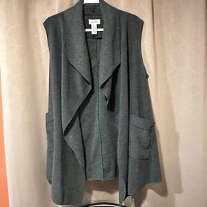 Le Moda Charcoal Gray Open Front Waterfall Vest Cardigan Women Size Large